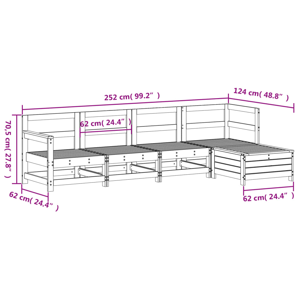 5-piece garden sofa set white solid pine