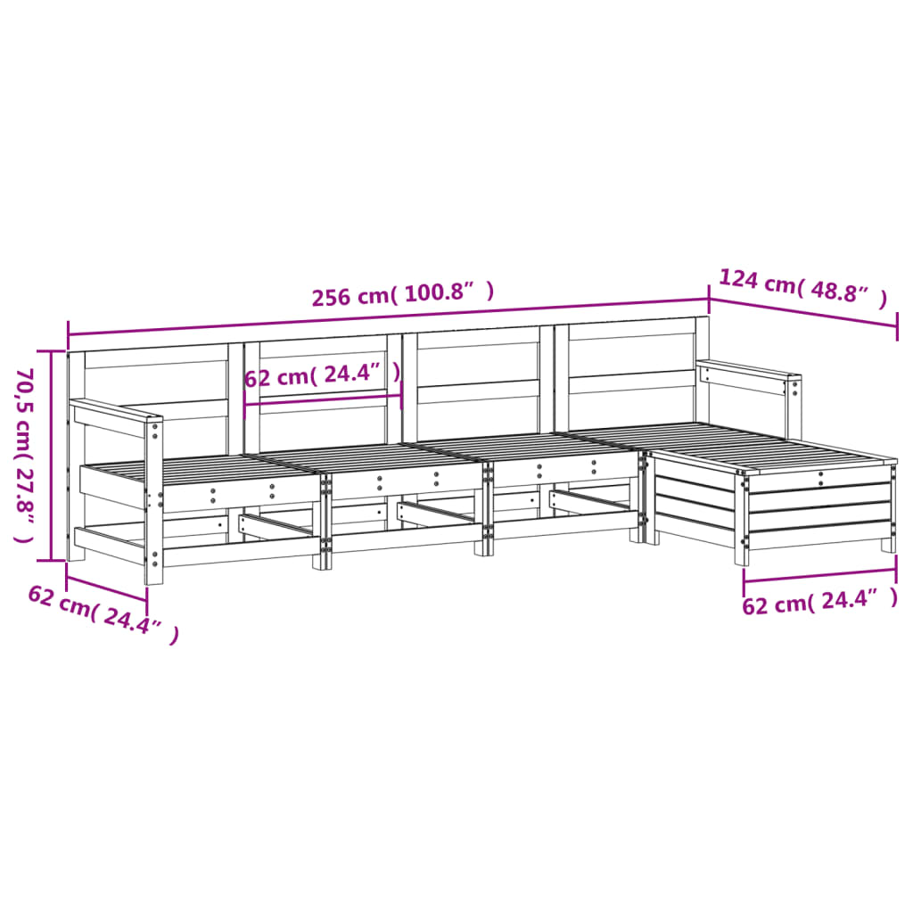 5-piece garden sofa set white solid pine