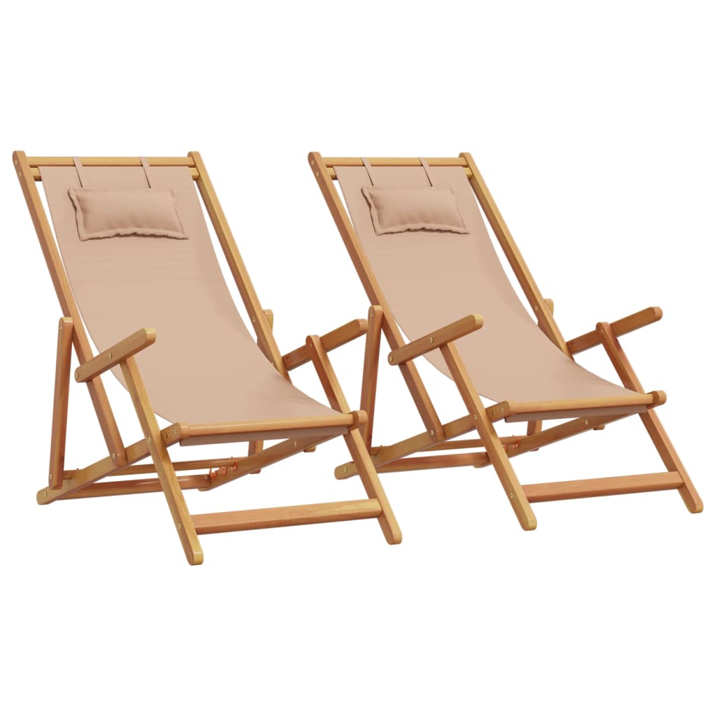 Klappstühle, 2 Stück, taupefarbener Stoff und Massivholz