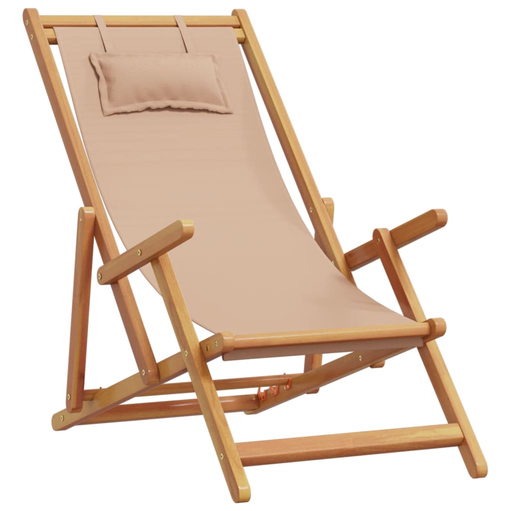 Klappstühle, 2 Stück, taupefarbener Stoff und Massivholz