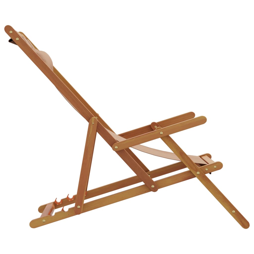 Klappstühle, 2 Stück, taupefarbener Stoff und Massivholz