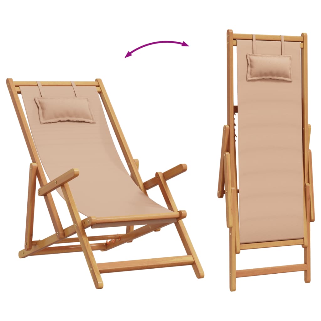 Klappstühle, 2 Stück, taupefarbener Stoff und Massivholz