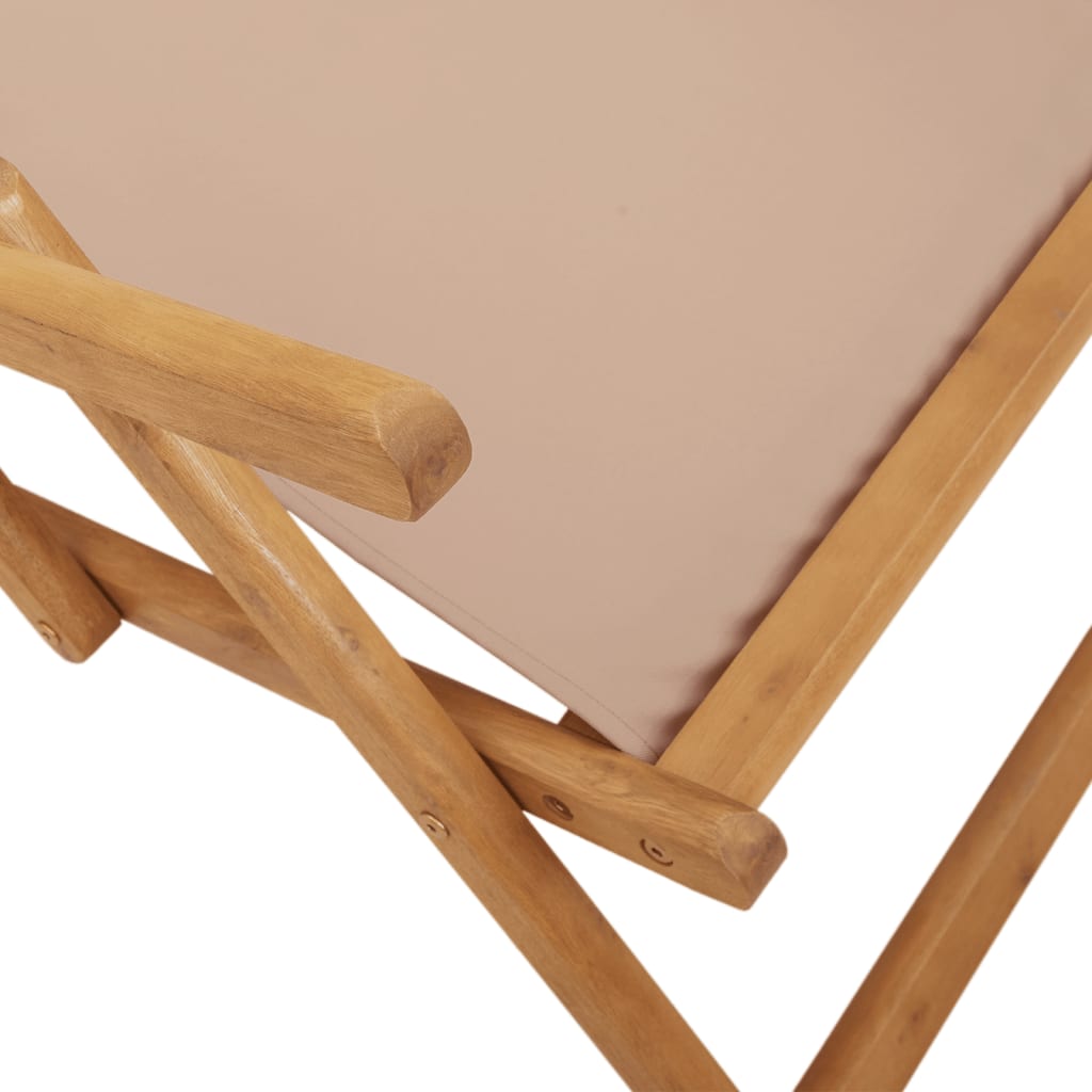 Klappstühle, 2 Stück, taupefarbener Stoff und Massivholz