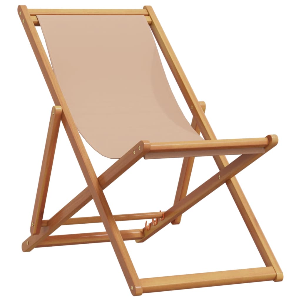 Klappstühle, 2 Stück, taupefarbener Stoff und Massivholz
