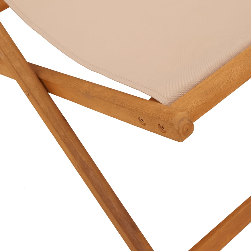 Klappstühle, 2 Stück, taupefarbener Stoff und Massivholz