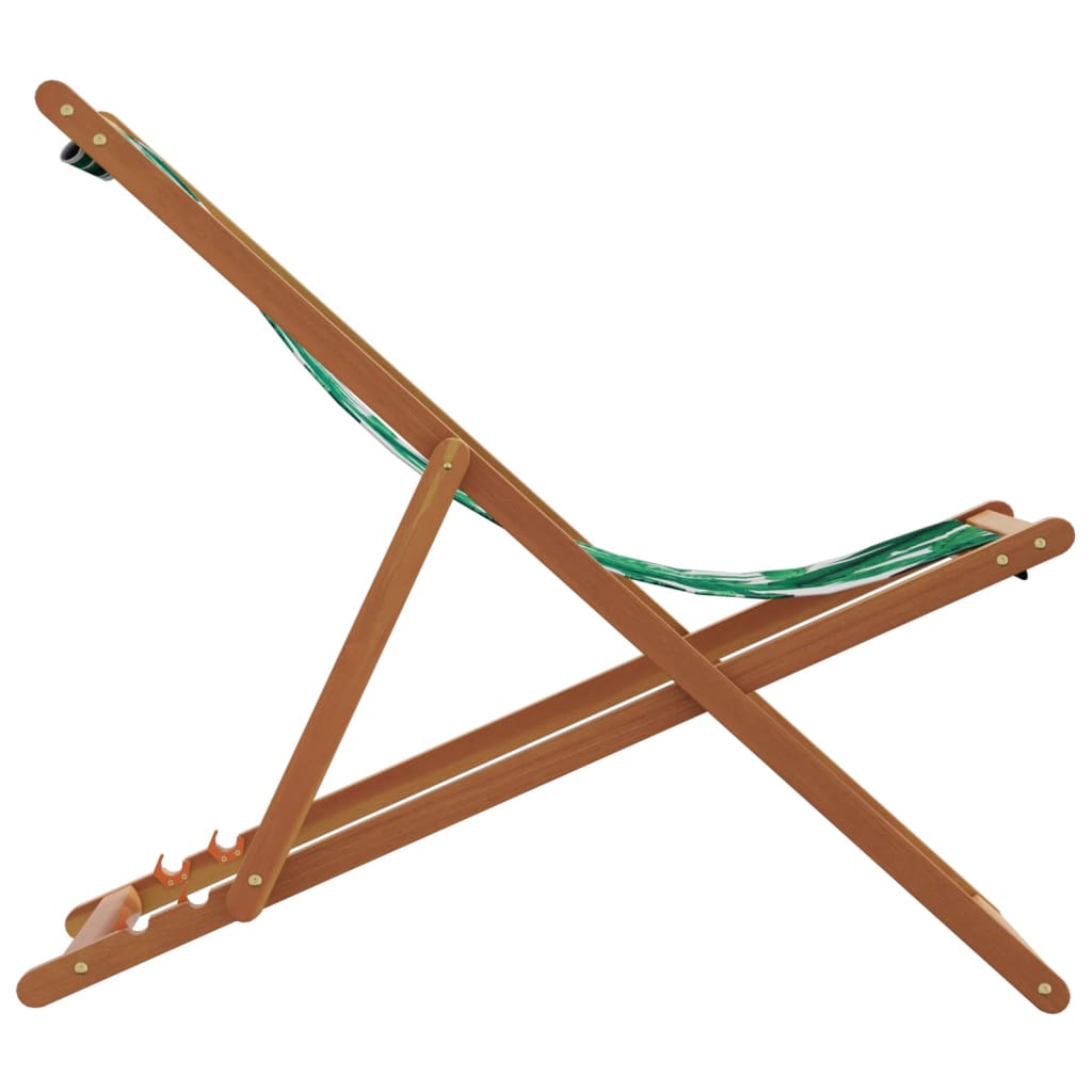 Klappstühle, 2 Stück, Stoffbezug mit Blattmuster und Massivholz