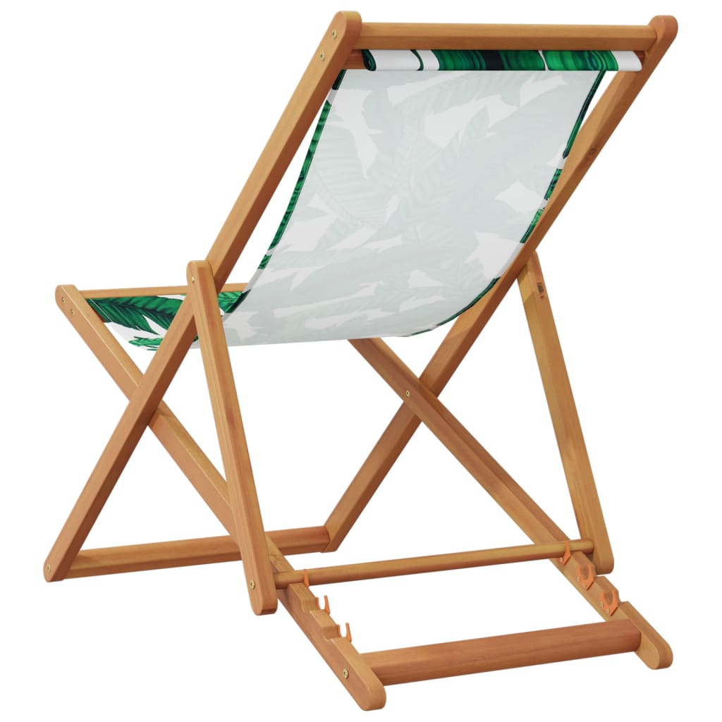 Klappstühle, 2 Stück, Stoffbezug mit Blattmuster und Massivholz
