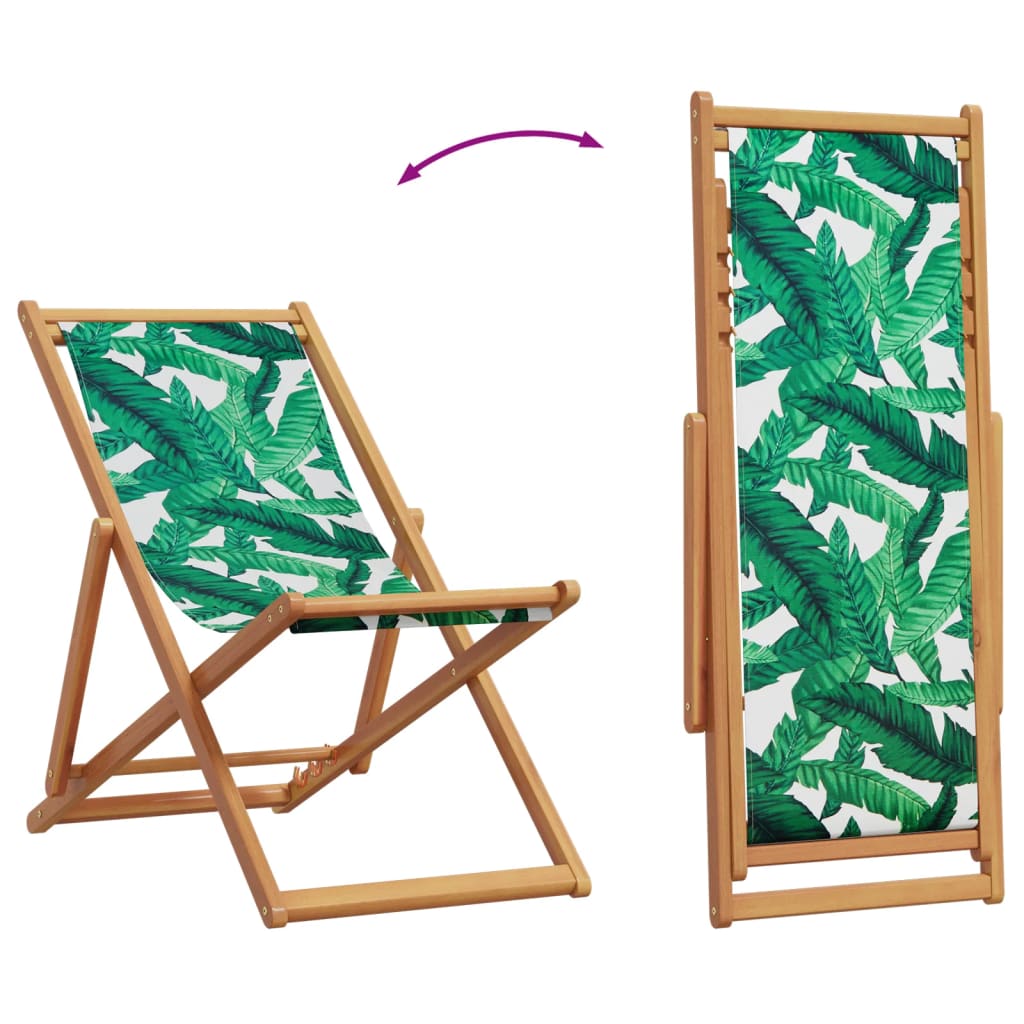 Klappstühle, 2 Stück, Stoffbezug mit Blattmuster und Massivholz