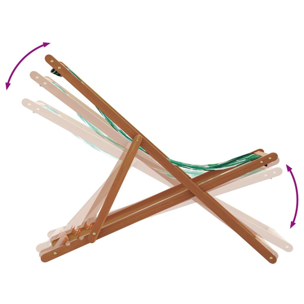 Klappstühle, 2 Stück, Stoffbezug mit Blattmuster und Massivholz