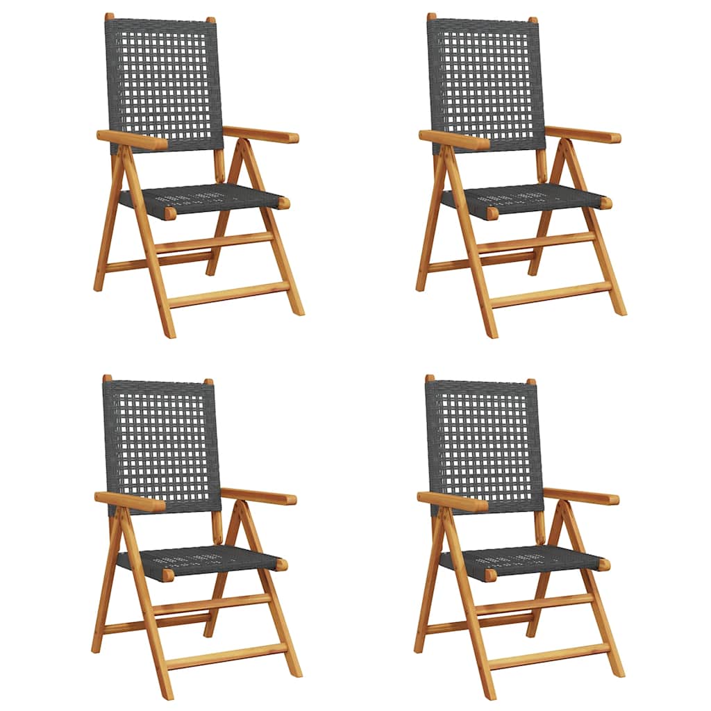 4-teiliges Set aus verstellbaren Klappstühlen, schwarz, aus Polyrattan und Massivholz