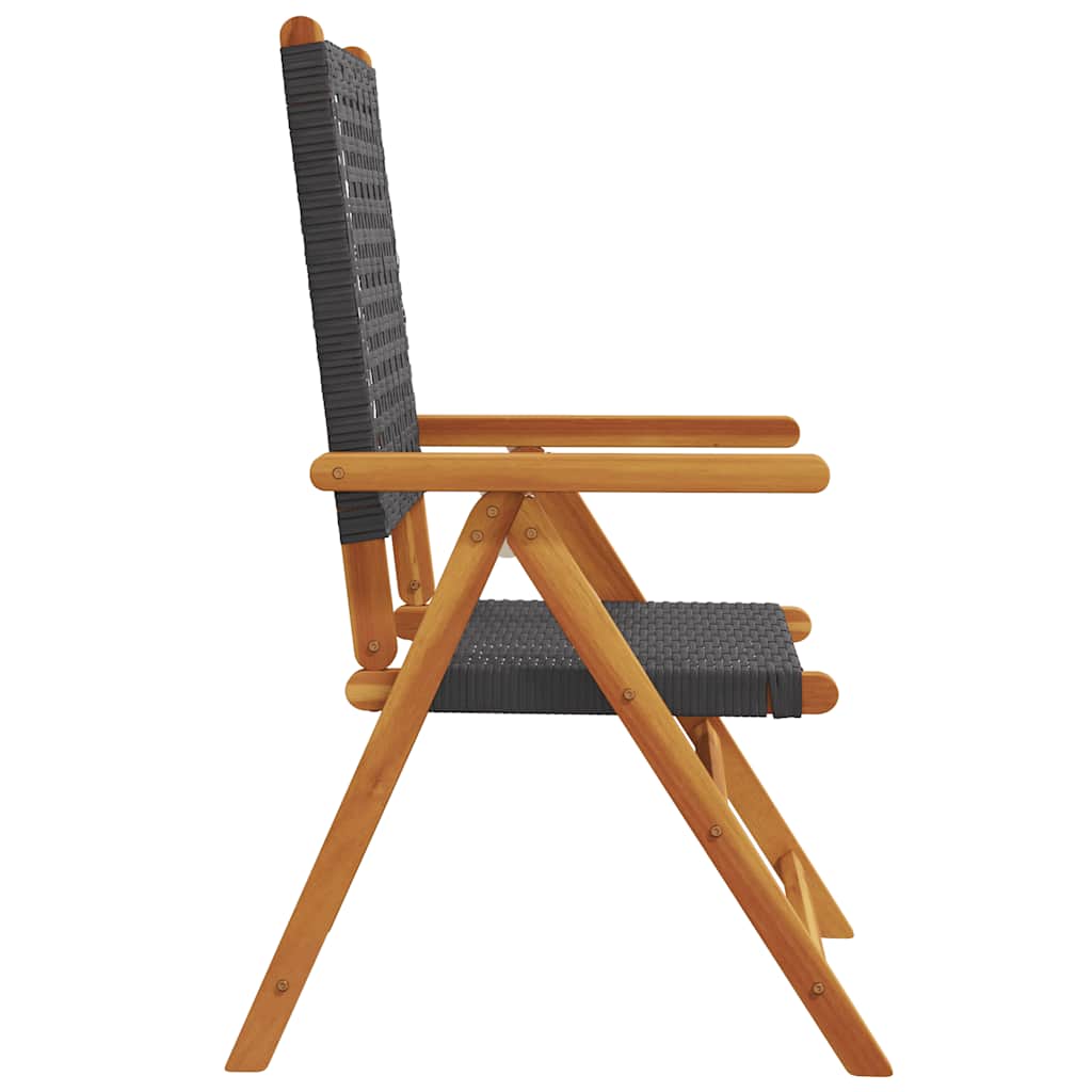 4-teiliges Set aus verstellbaren Klappstühlen, schwarz, aus Polyrattan und Massivholz