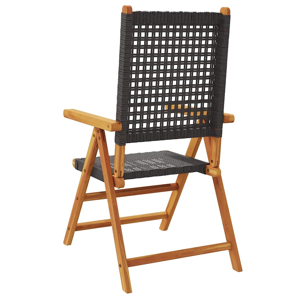 4-teiliges Set aus verstellbaren Klappstühlen, schwarz, aus Polyrattan und Massivholz