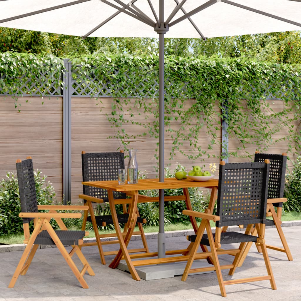 4-teiliges Set aus verstellbaren Klappstühlen, schwarz, aus Polyrattan und Massivholz