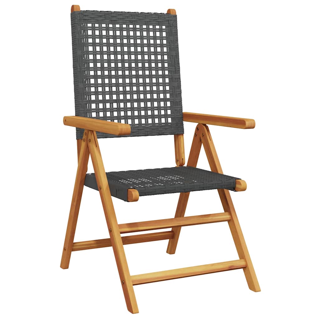 6-teiliges Set aus verstellbaren Klappstühlen, schwarz, aus Polyrattan und Massivholz
