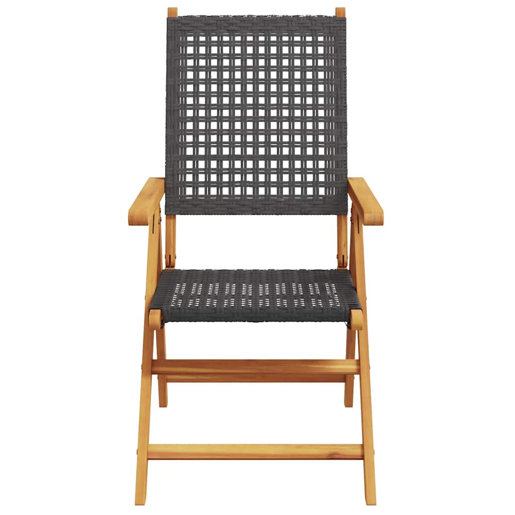 6-teiliges Set aus verstellbaren Klappstühlen, schwarz, aus Polyrattan und Massivholz