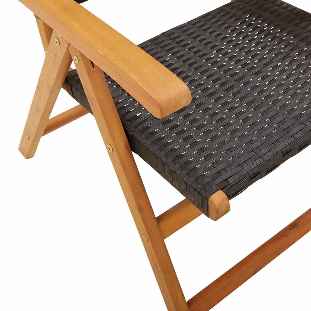 Klappstuhl Verstellbar 6 Stk. Schwarz Poly Rattan Massivholz