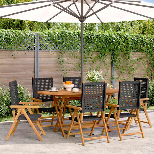 6-teiliges Set aus verstellbaren Klappstühlen, schwarz, aus Polyrattan und Massivholz