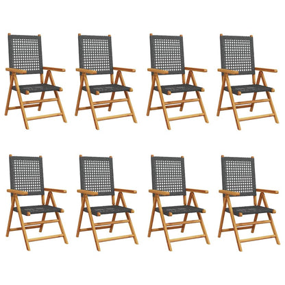 Klappstuhl Verstellbar 8 Stk. Schwarz Poly Rattan Massivholz