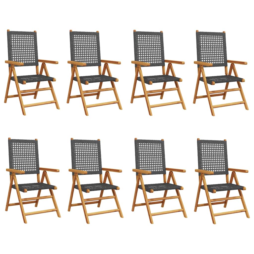 8-teiliges Set aus verstellbaren Klappstühlen, schwarz, aus Polyrattan und Massivholz