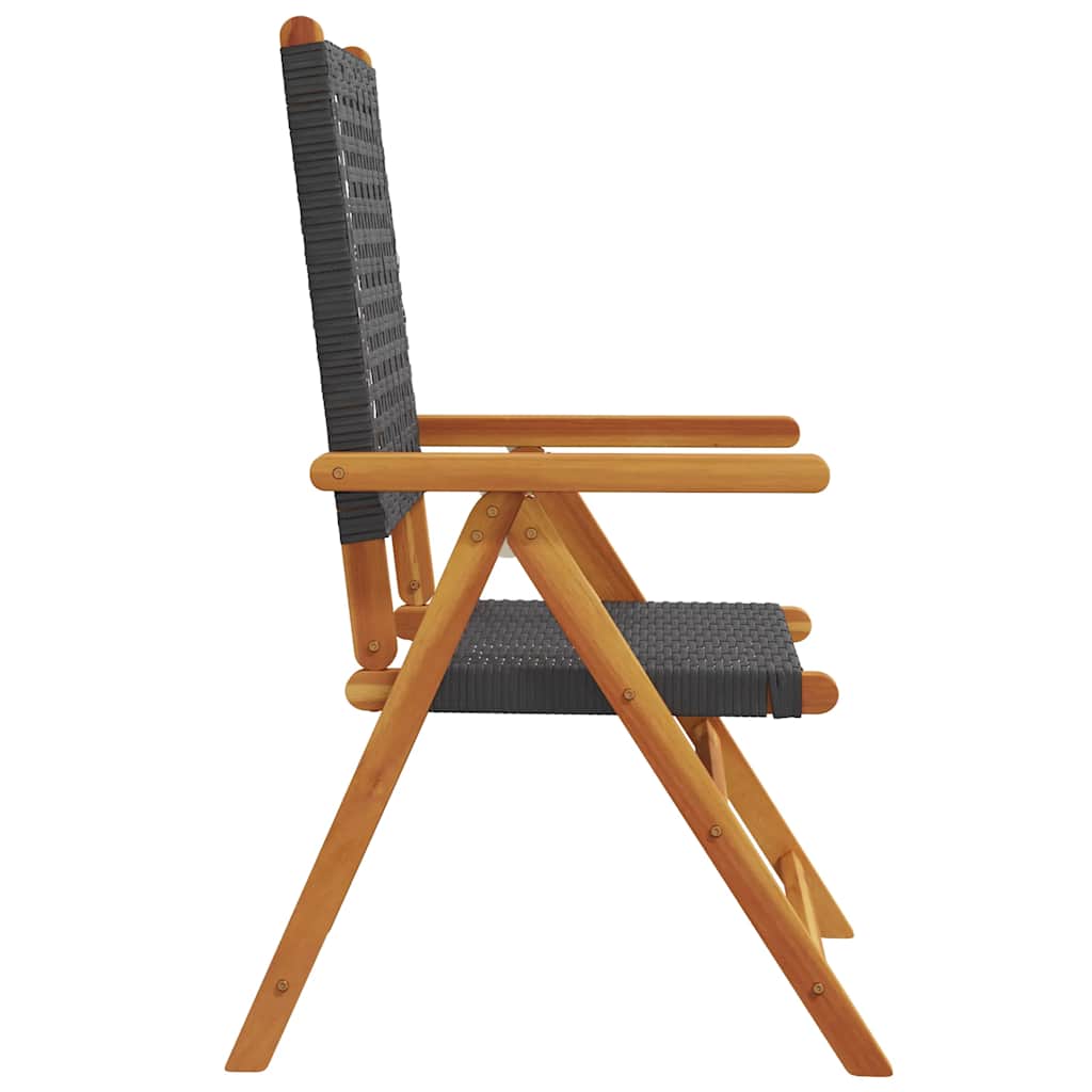 8-teiliges Set aus verstellbaren Klappstühlen, schwarz, aus Polyrattan und Massivholz