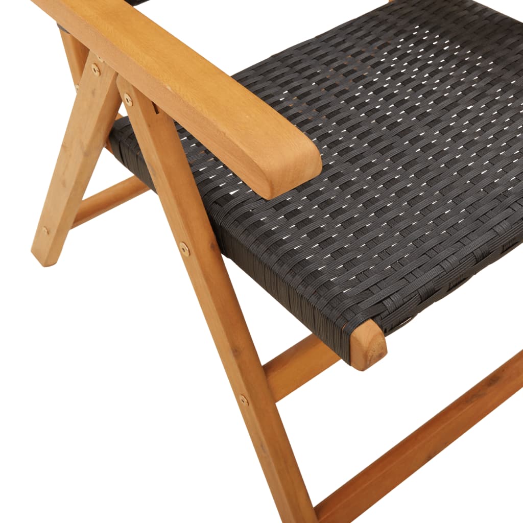 8-teiliges Set aus verstellbaren Klappstühlen, schwarz, aus Polyrattan und Massivholz