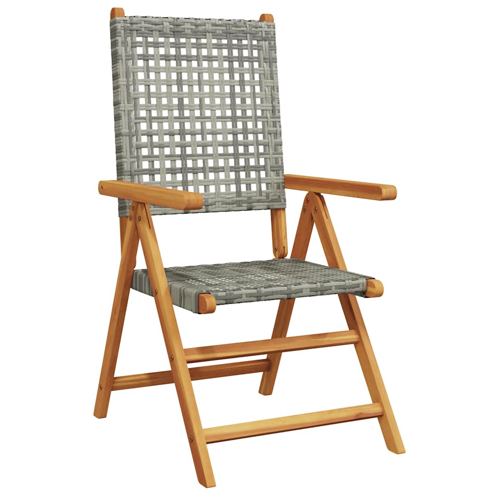 4-teiliges Set aus verstellbaren Klappstühlen, graues Polyrattan und Massivholz