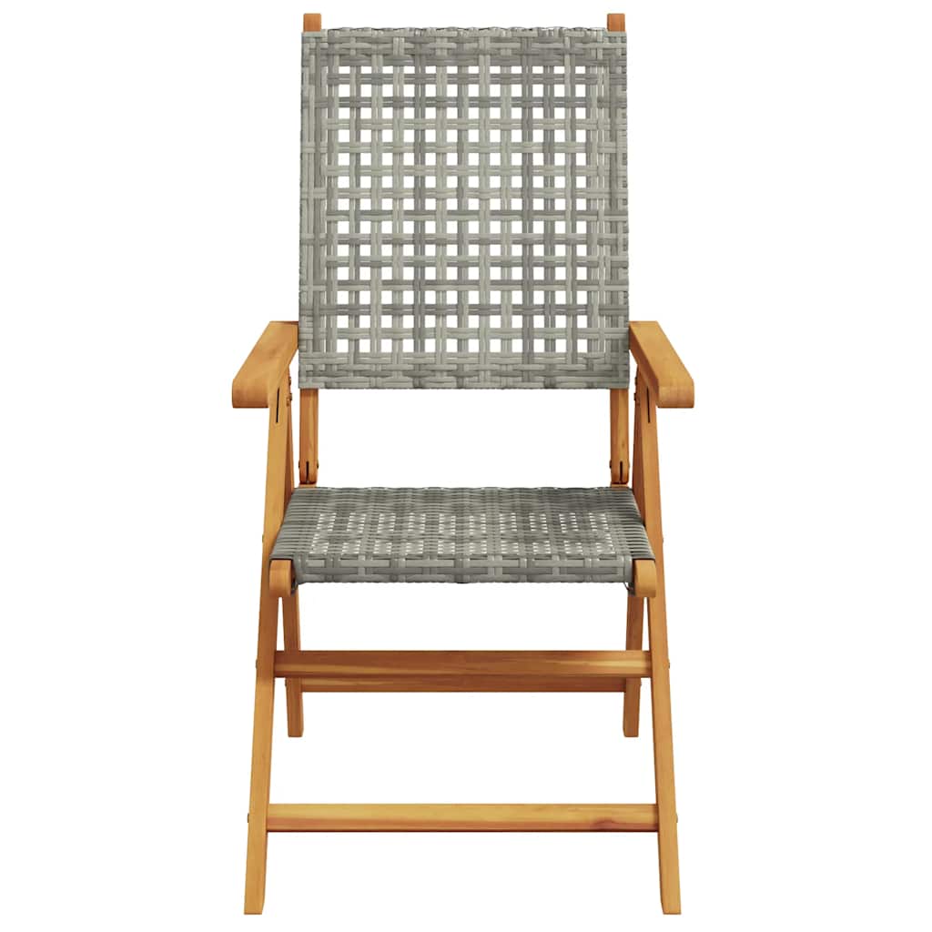 4-teiliges Set aus verstellbaren Klappstühlen, graues Polyrattan und Massivholz