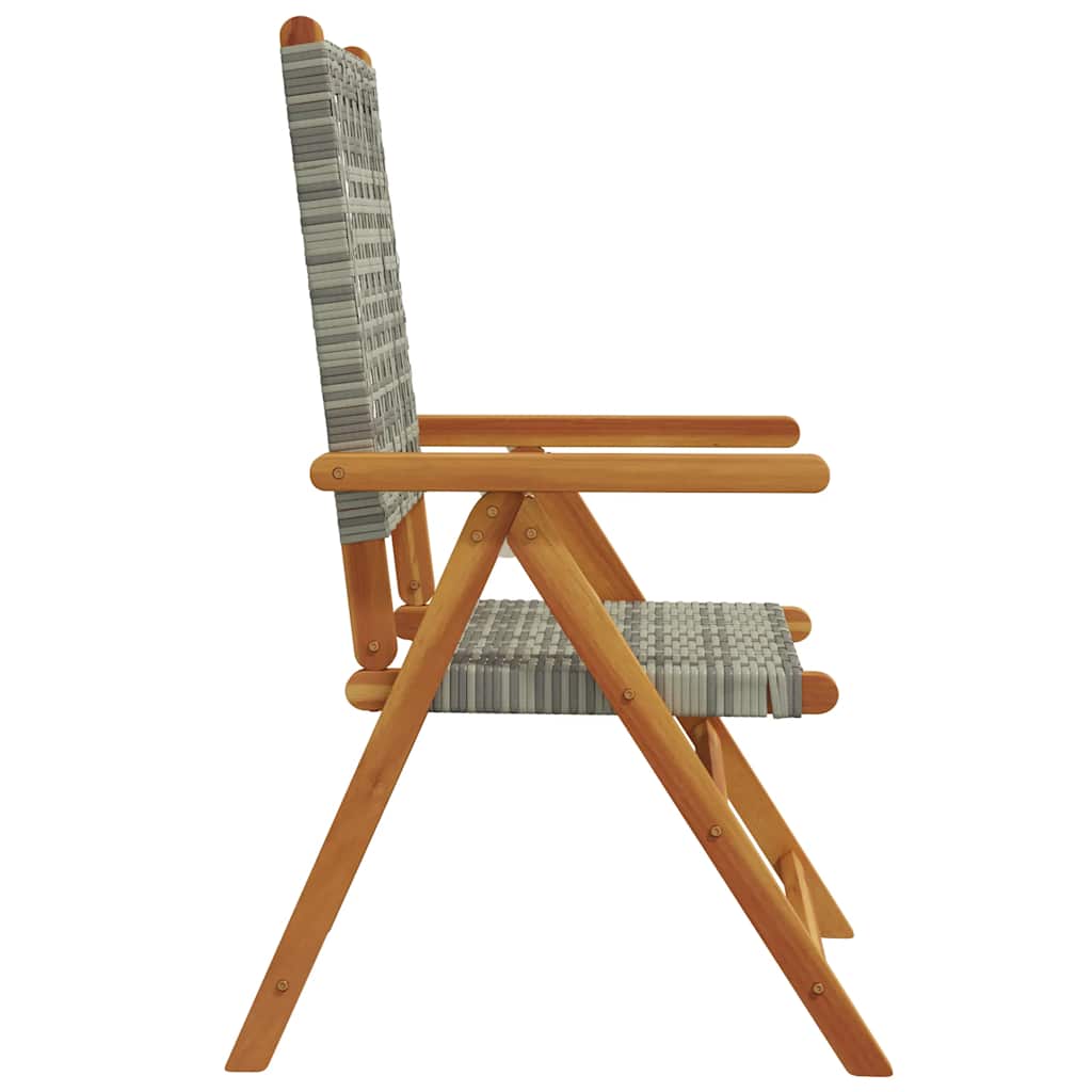4-teiliges Set aus verstellbaren Klappstühlen, graues Polyrattan und Massivholz