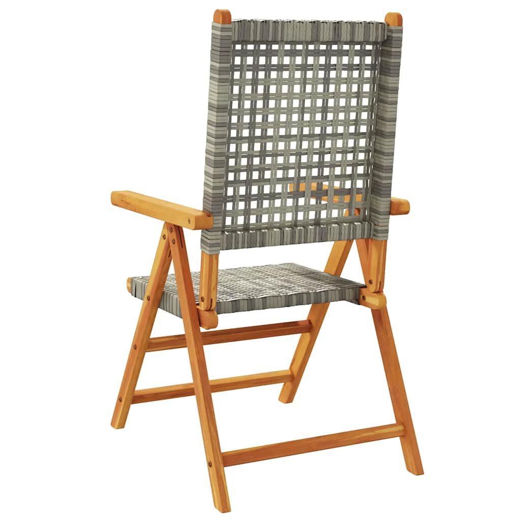 4-teiliges Set aus verstellbaren Klappstühlen, graues Polyrattan und Massivholz
