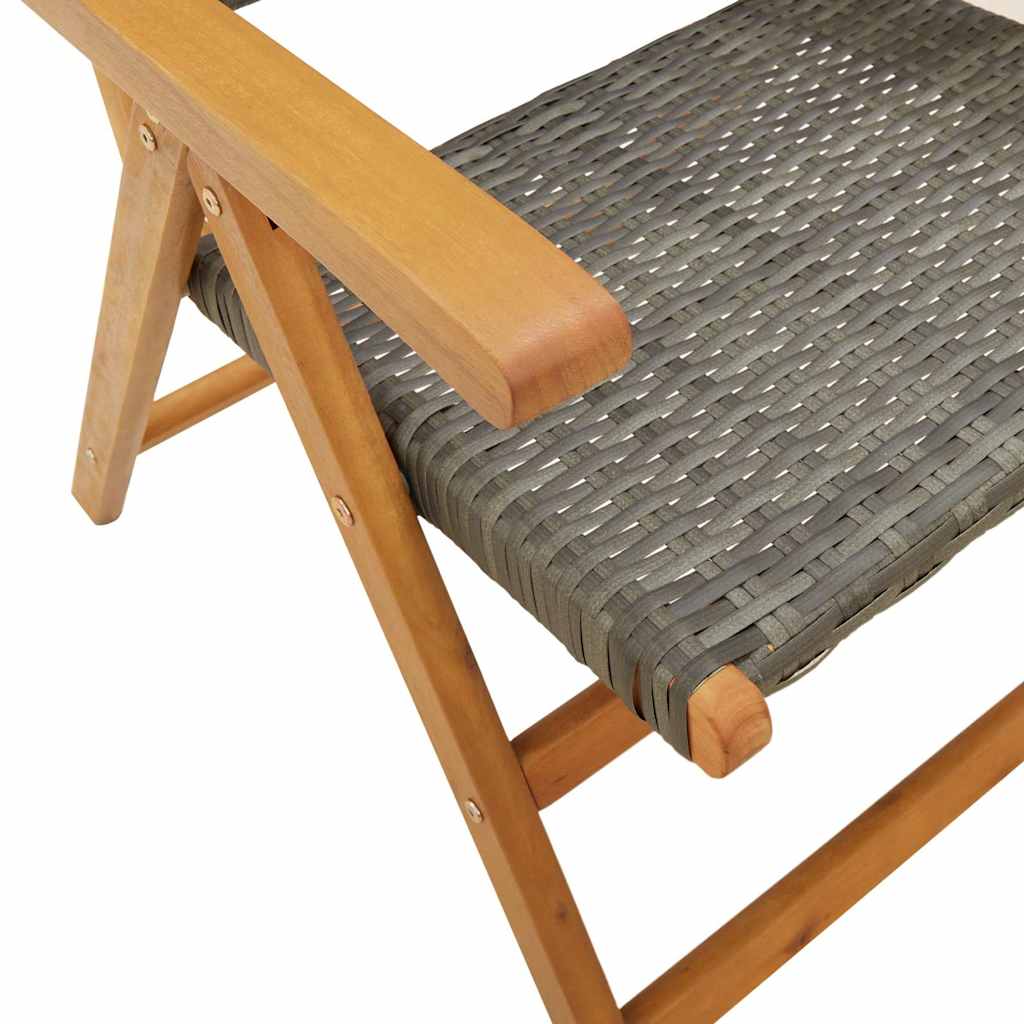 4-teiliges Set aus verstellbaren Klappstühlen, graues Polyrattan und Massivholz