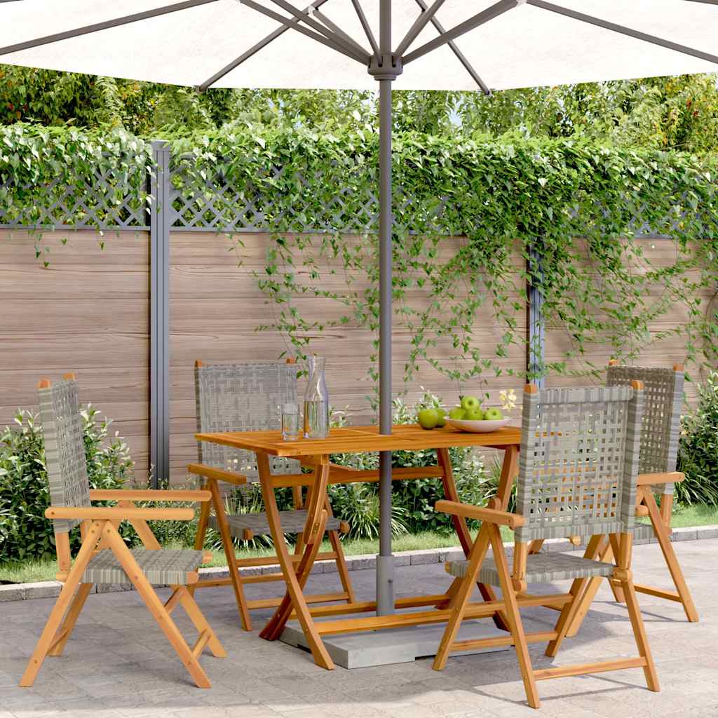 4-teiliges Set aus verstellbaren Klappstühlen, graues Polyrattan und Massivholz