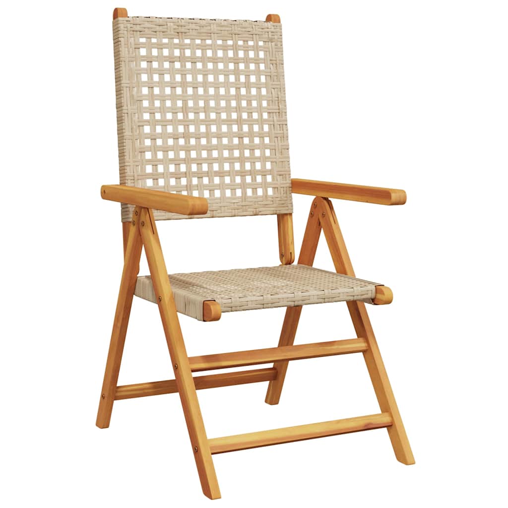 Klappstuhl Verstellbar 4 Stk. Beige Poly Rattan Massivholz