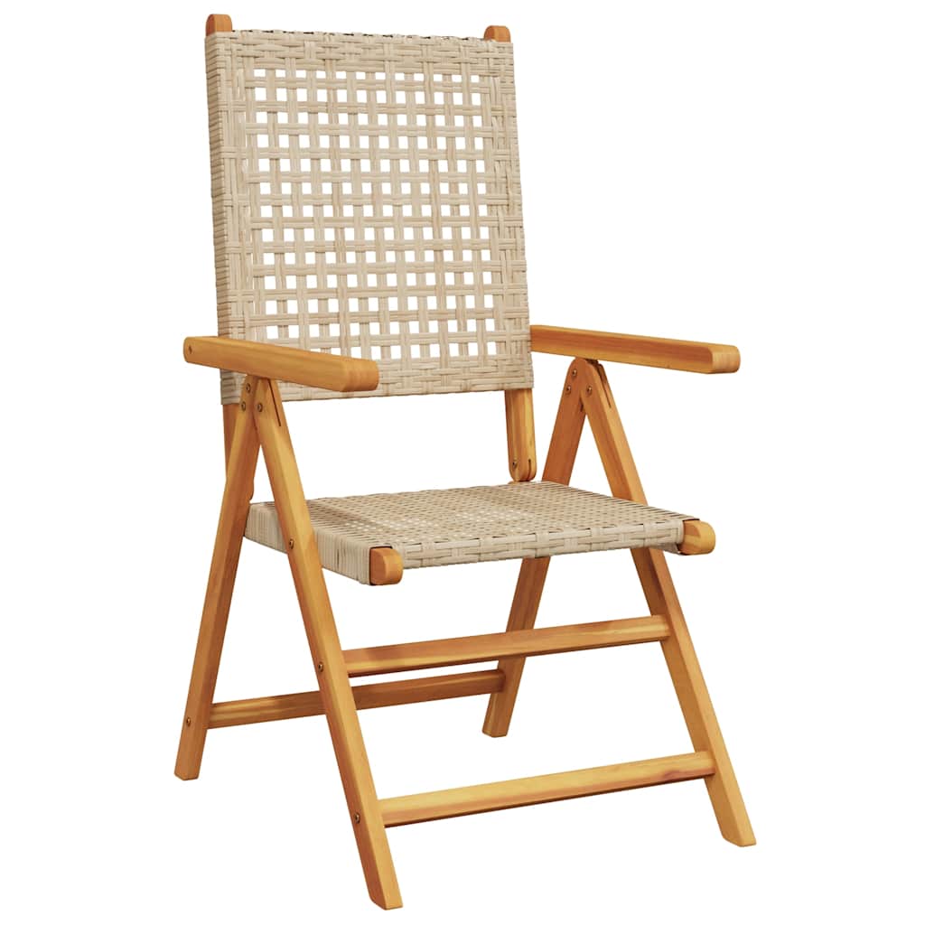4-teiliges Set aus verstellbaren Klappstühlen, beigefarbenes Polyrattan und Massivholz