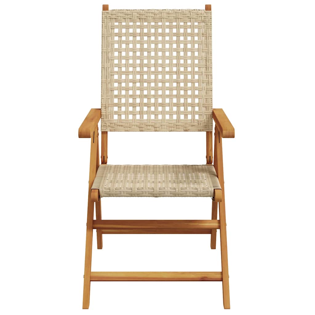 4-teiliges Set aus verstellbaren Klappstühlen, beigefarbenes Polyrattan und Massivholz