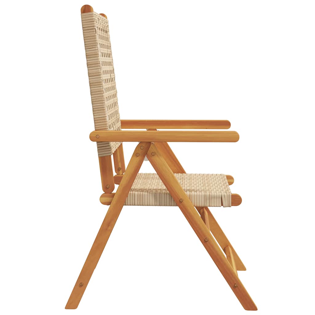 4-teiliges Set aus verstellbaren Klappstühlen, beigefarbenes Polyrattan und Massivholz