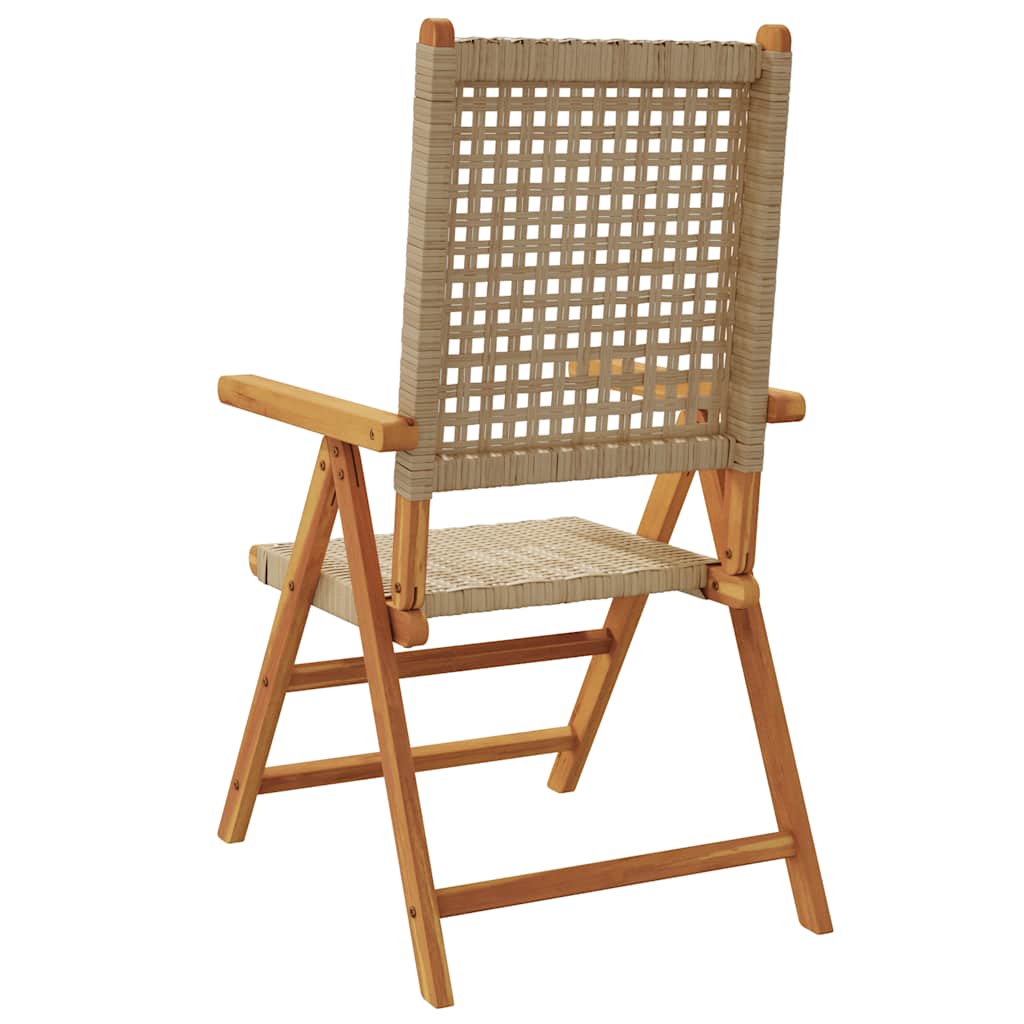 4-teiliges Set aus verstellbaren Klappstühlen, beigefarbenes Polyrattan und Massivholz