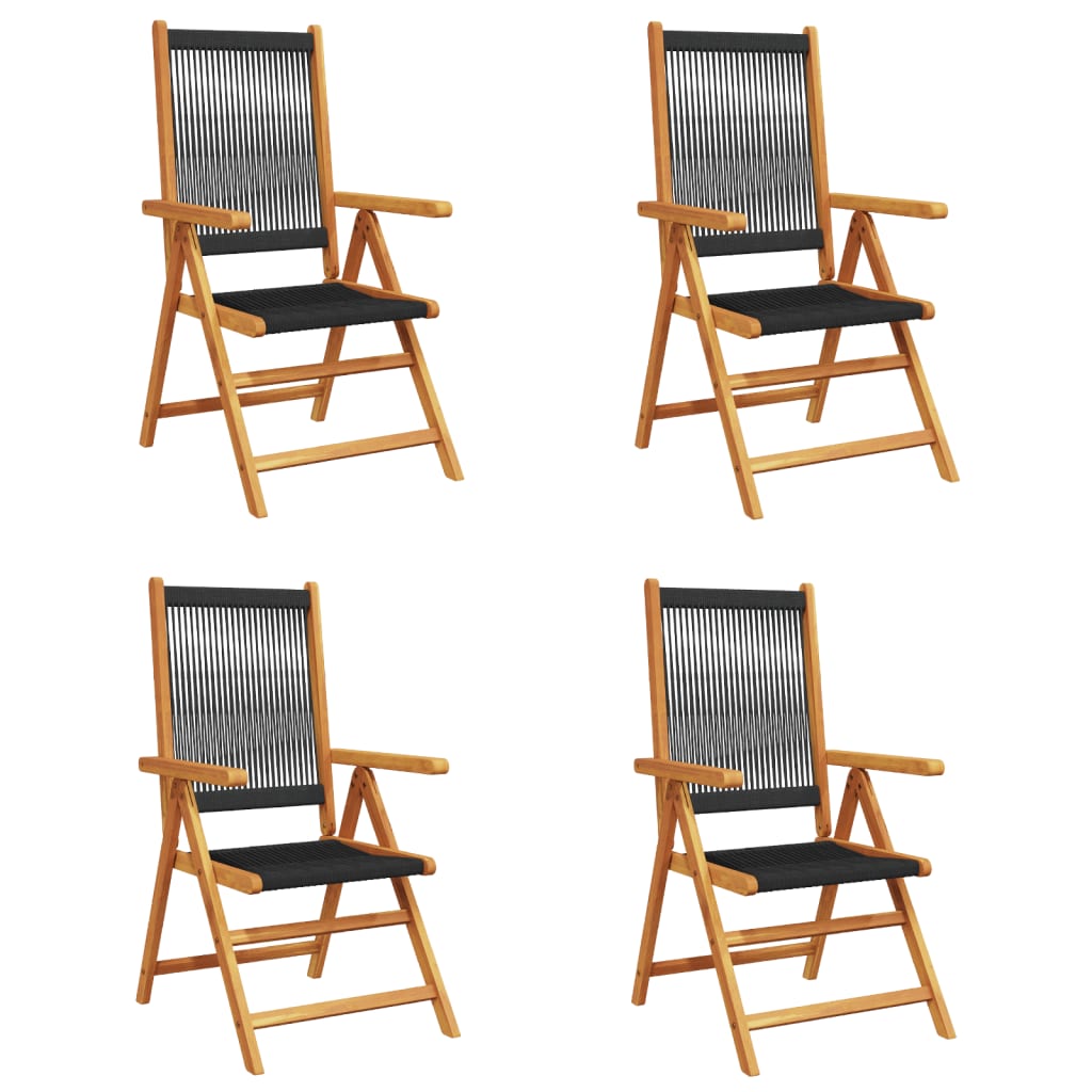 4-teiliges Set verstellbarer Klappstühle aus schwarzem Massivholz (Akazie)