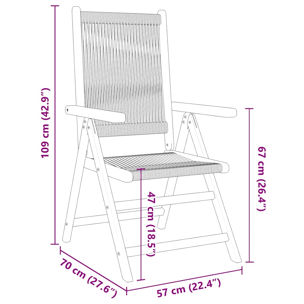 4-teiliges Set verstellbarer Klappstühle aus schwarzem Massivholz (Akazie)