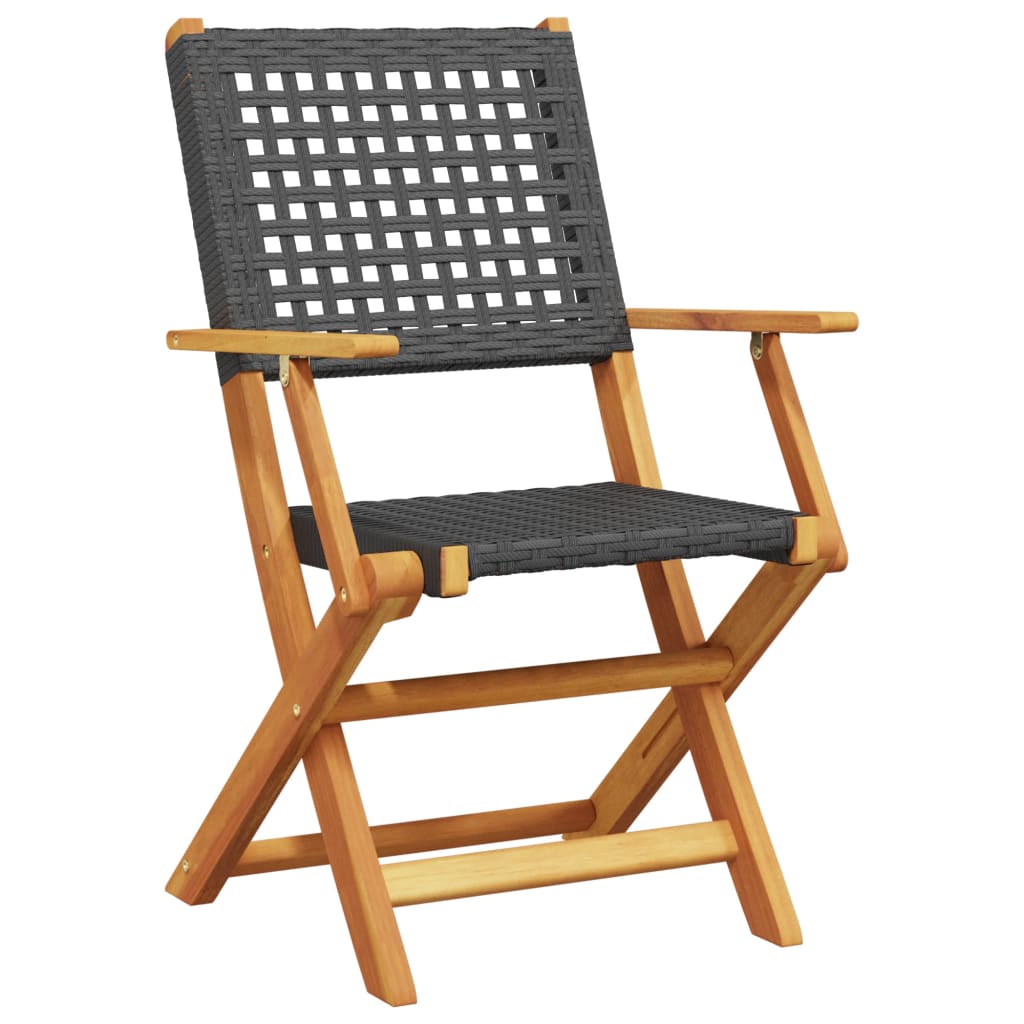 Klappstühle, 4 Stück, schwarz, aus Polyrattan und Massivholz