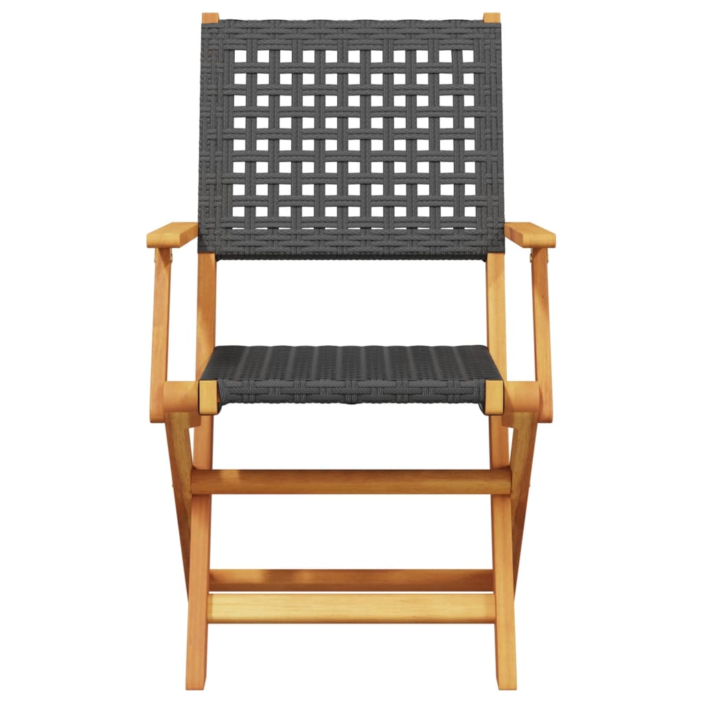Klappstühle, 4 Stück, schwarz, aus Polyrattan und Massivholz