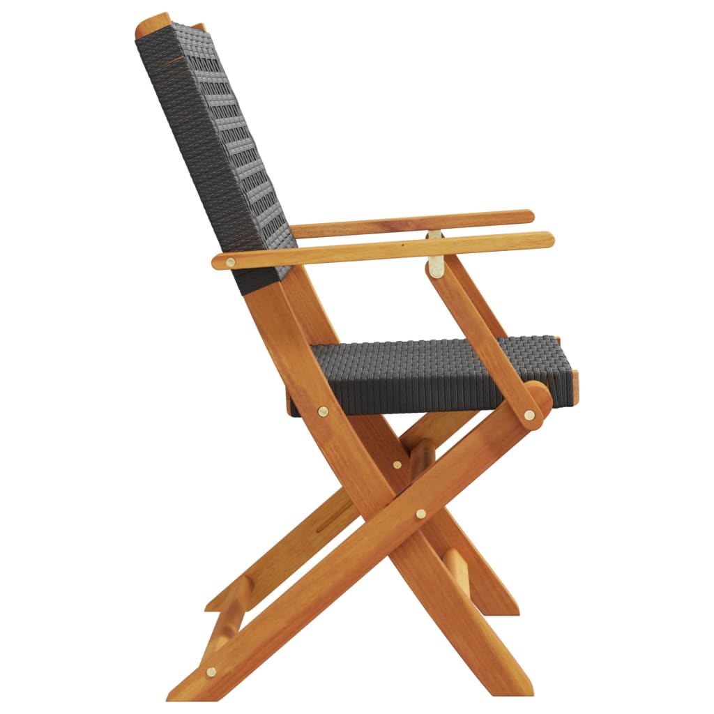Klappstühle, 4 Stück, schwarz, aus Polyrattan und Massivholz
