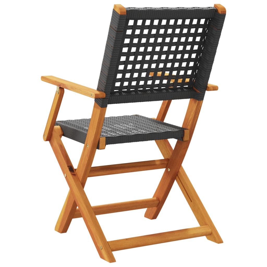 Klappstühle, 4 Stück, schwarz, aus Polyrattan und Massivholz