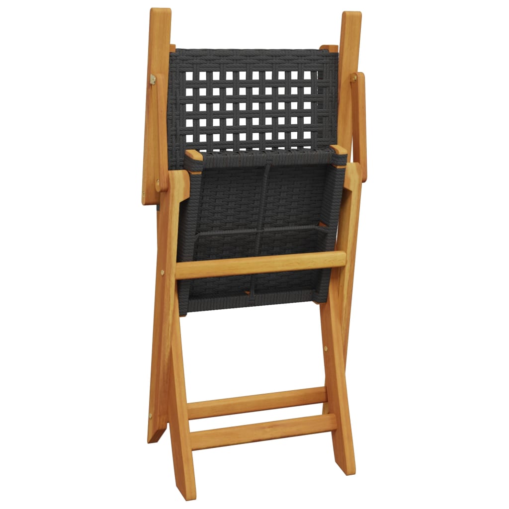 Klappstühle, 4 Stück, schwarz, aus Polyrattan und Massivholz