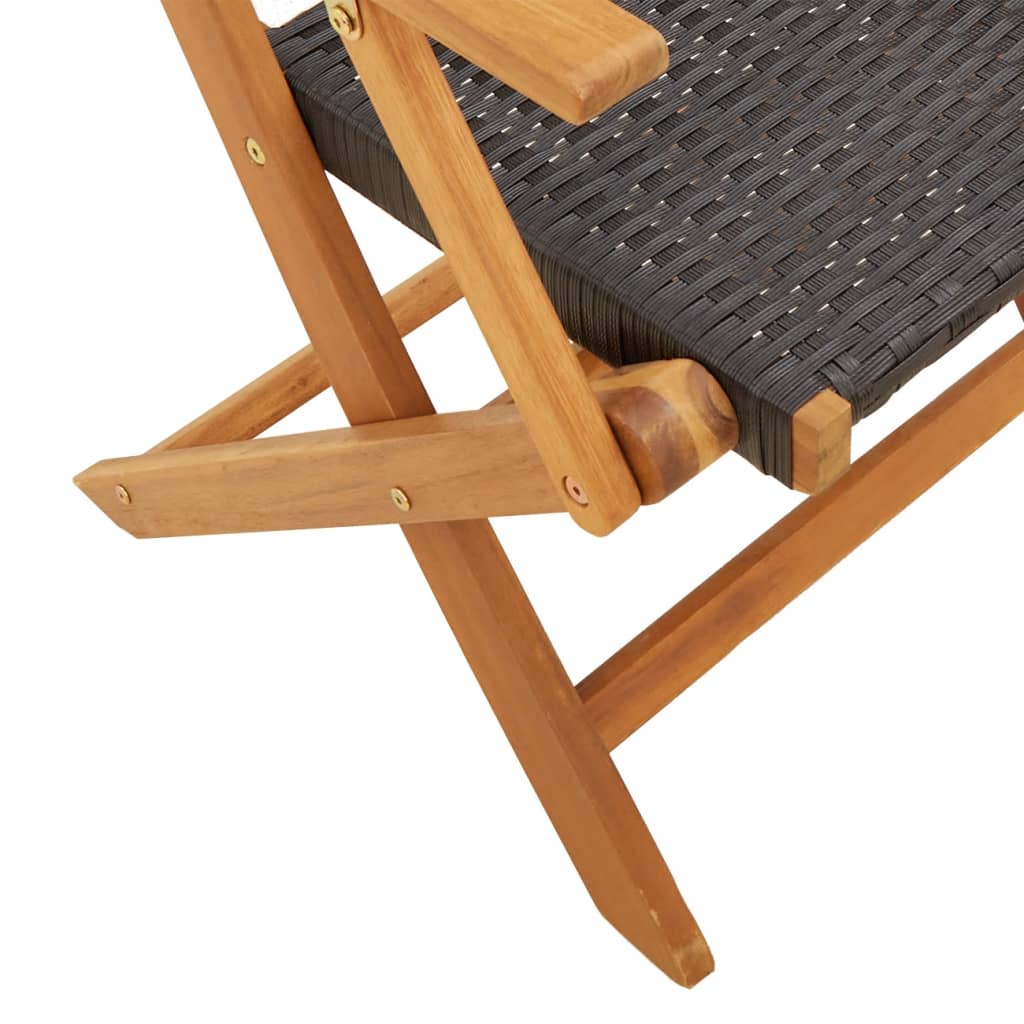 Klappstühle, 4 Stück, schwarz, aus Polyrattan und Massivholz