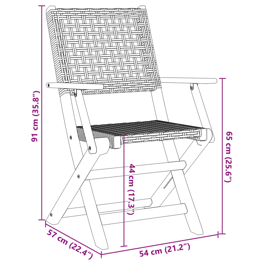 Klappstühle, 4 Stück, schwarz, aus Polyrattan und Massivholz