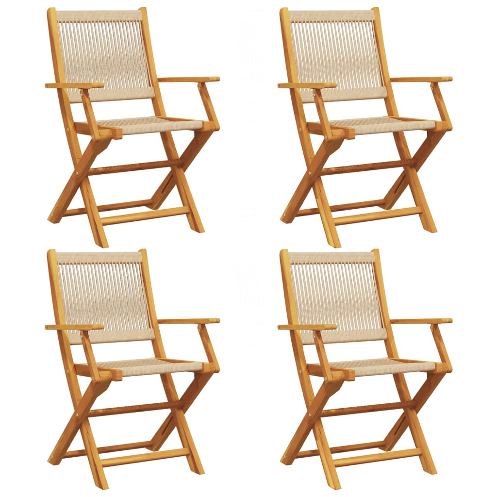 Klappstühle, 4 Stück, beige, massives Akazienholz