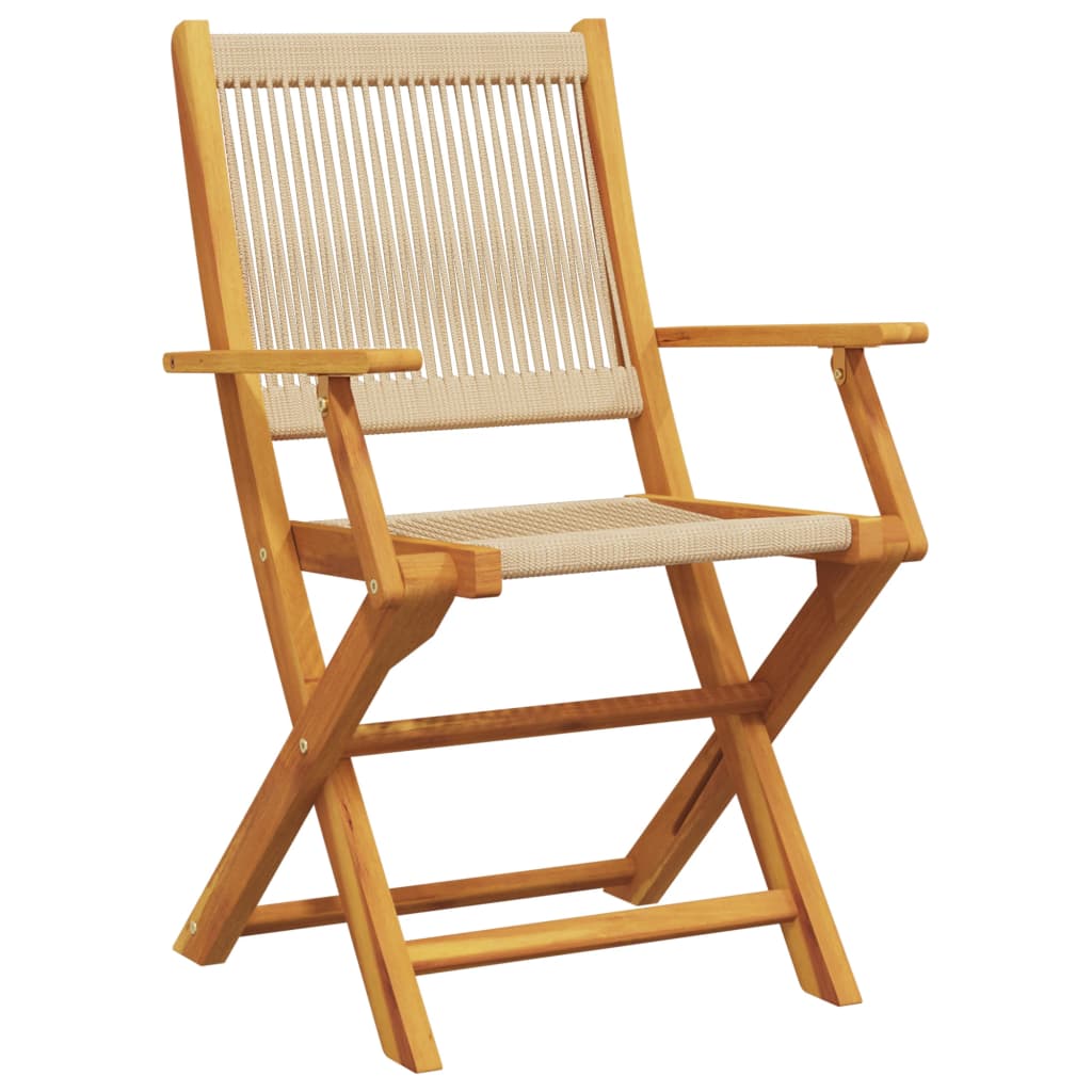 Klappstühle, 4 Stück, beige, massives Akazienholz