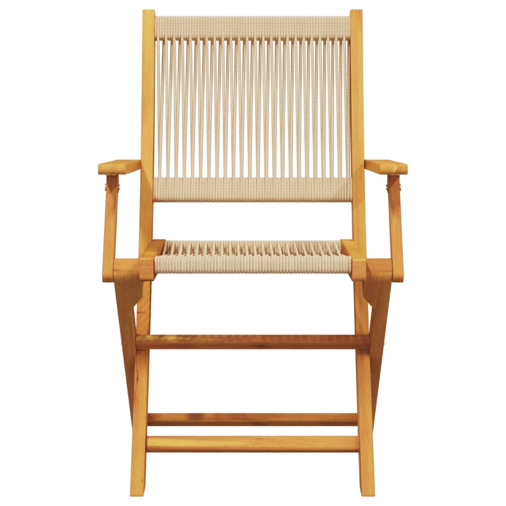 Klappstühle, 4 Stück, beige, massives Akazienholz
