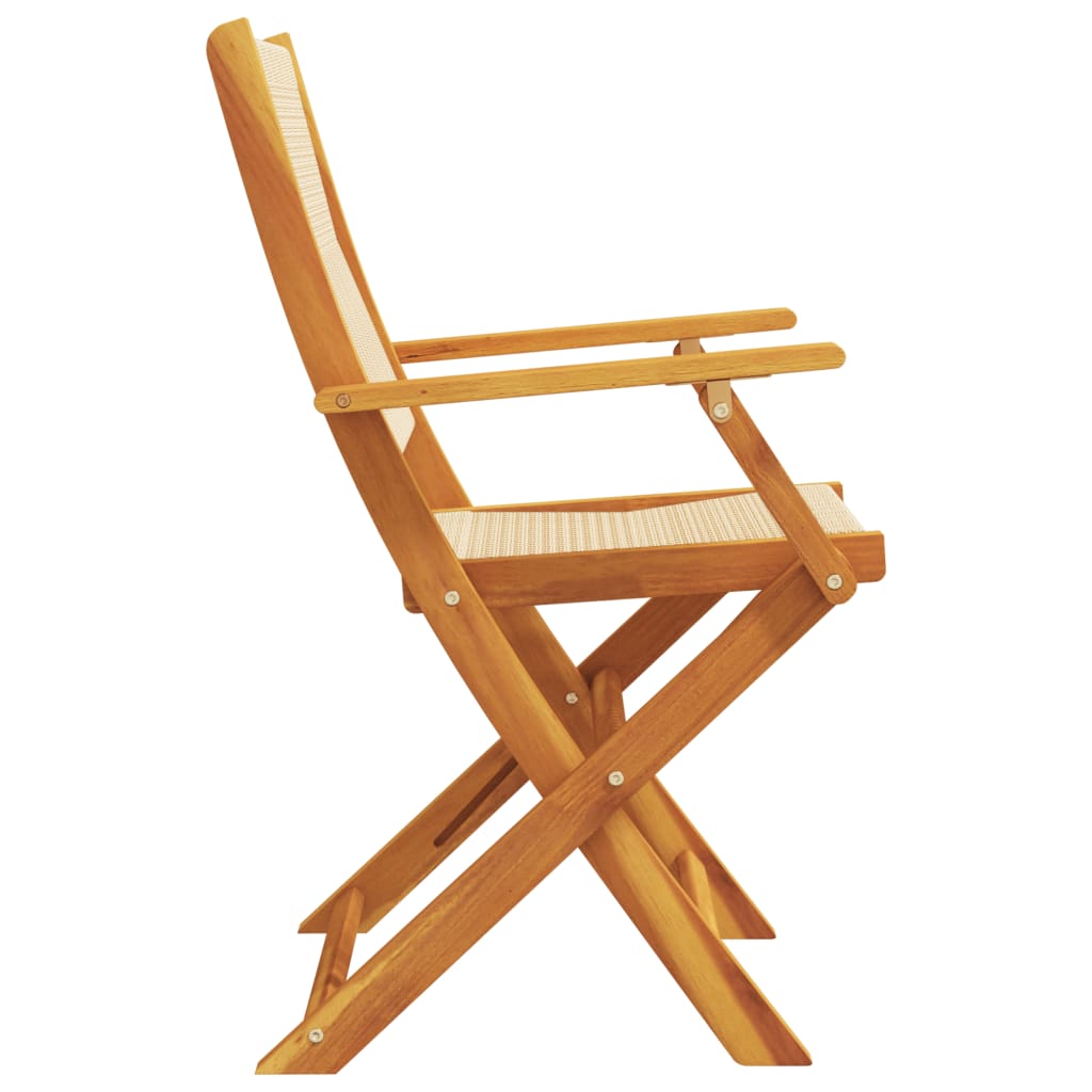 Klappstühle, 4 Stück, beige, massives Akazienholz