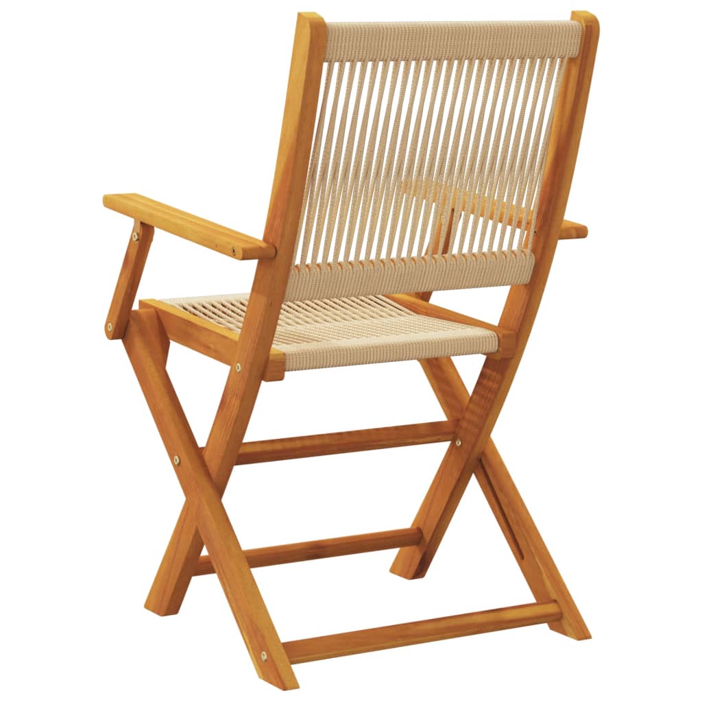 Klappstühle, 4 Stück, beige, massives Akazienholz